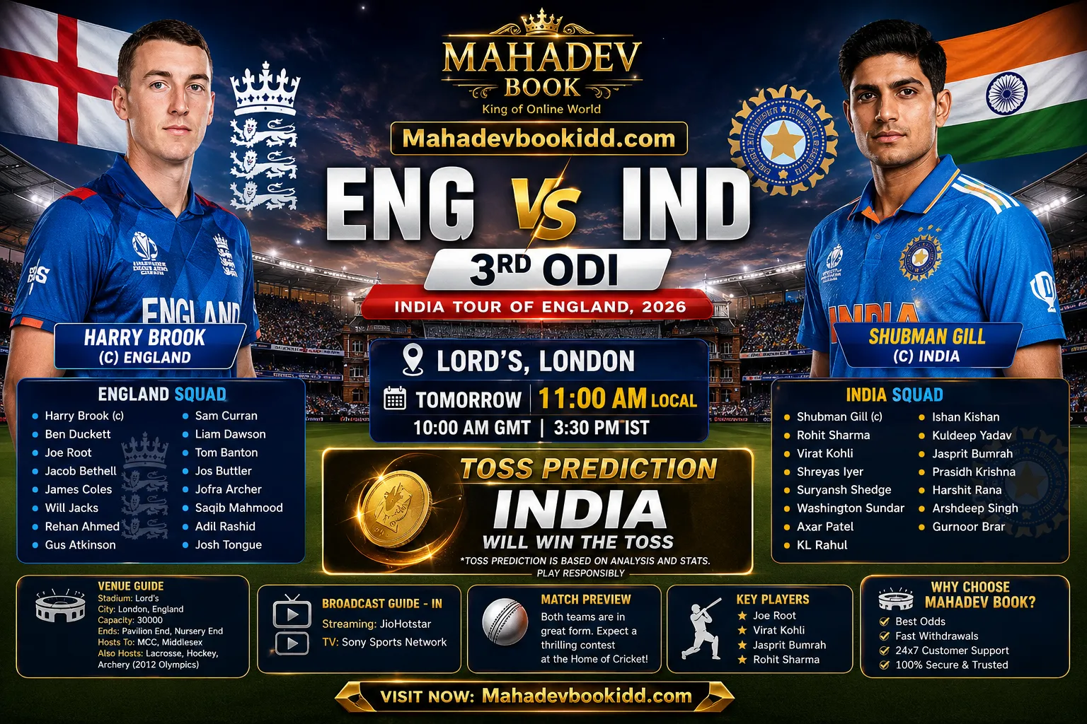 England vs India 3rd ODI 2026 – Dream11 Prediction & Fantasy Guide