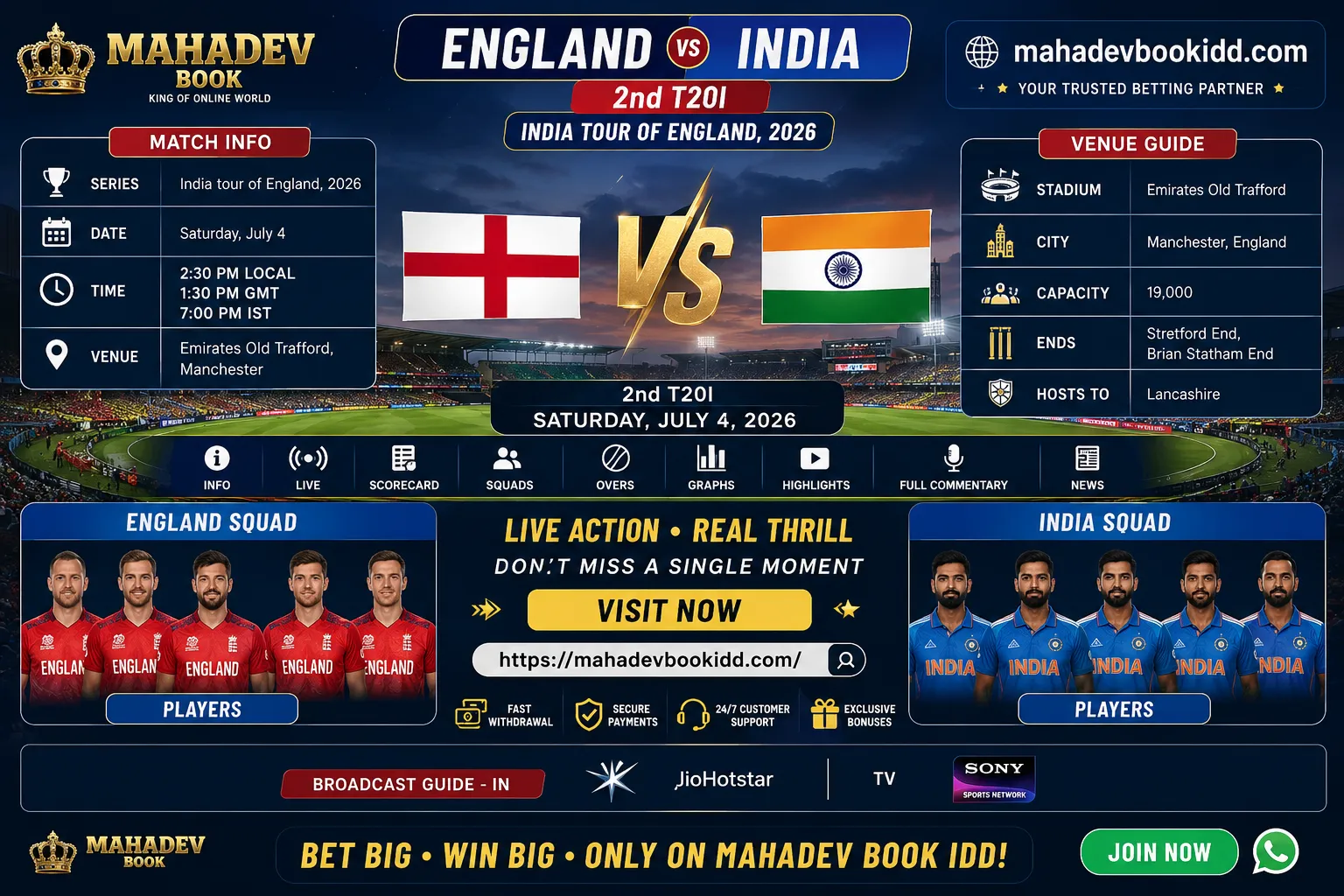 England vs India 2nd T20I 2026 at Old Trafford