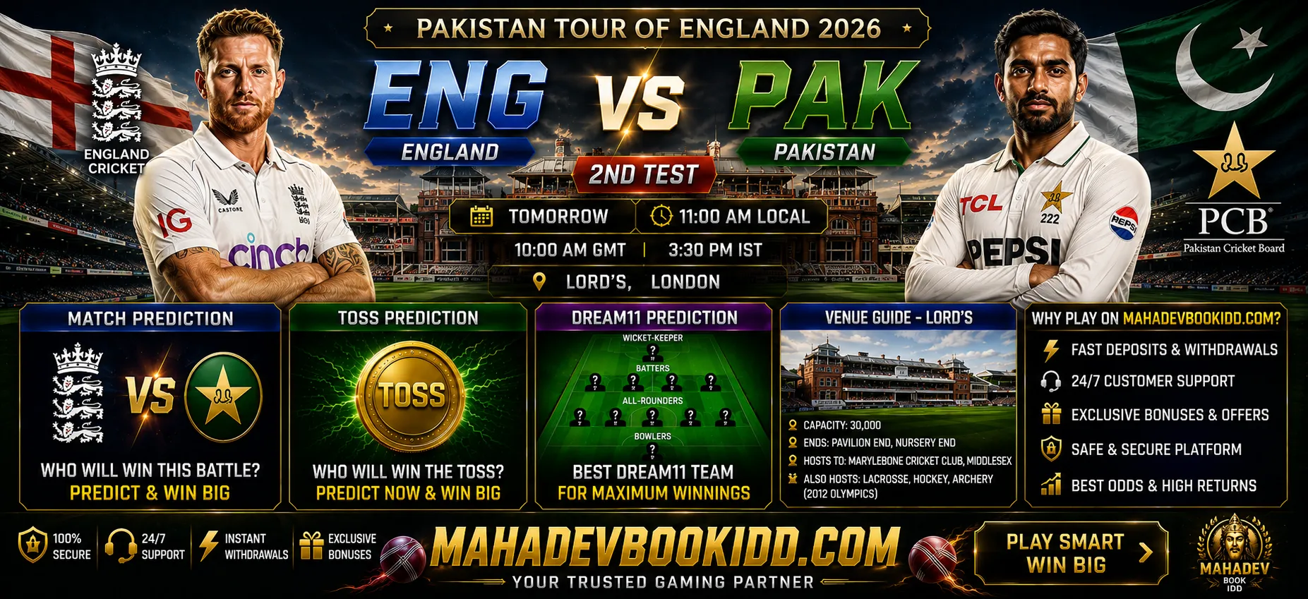 ENG vs PAK 2nd Test 2026 prediction Pakistan tour of England