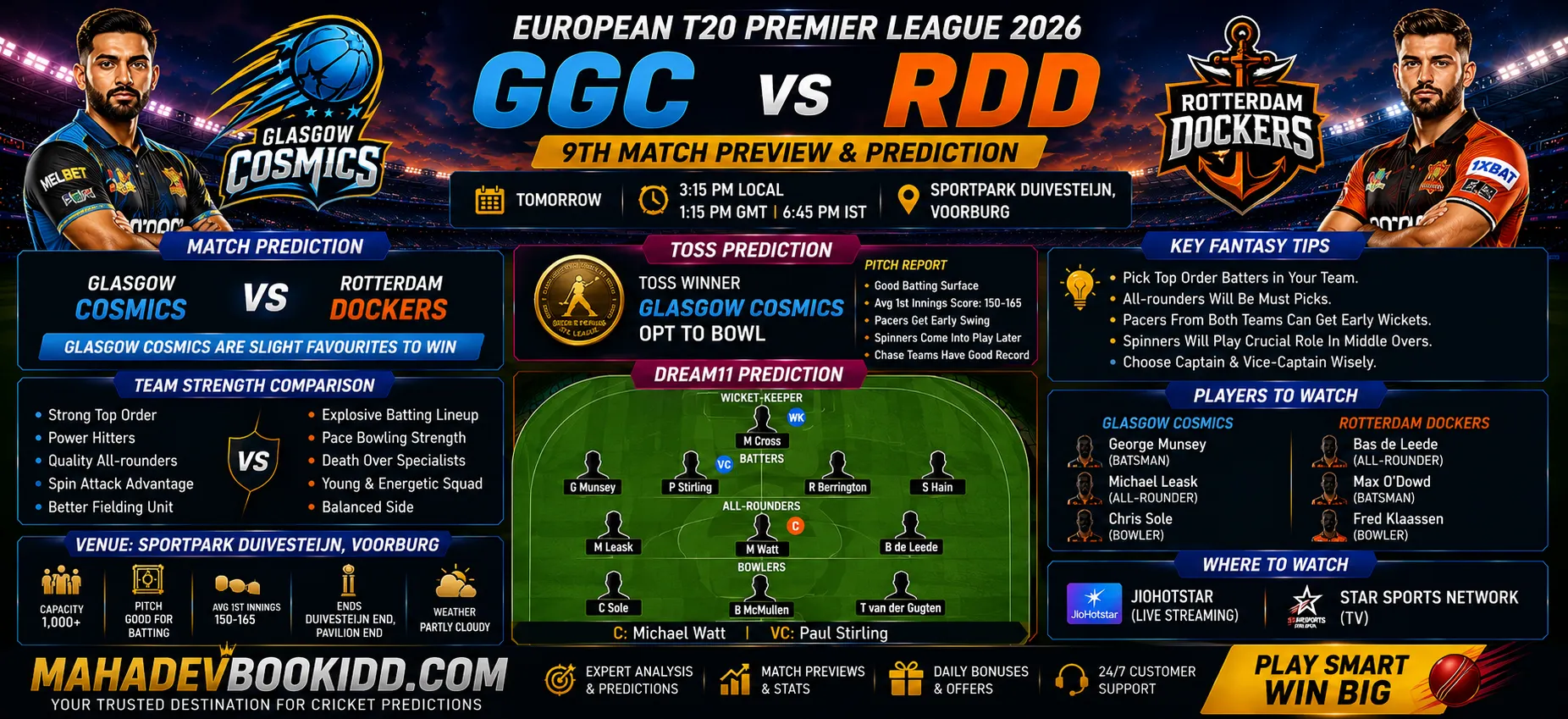 GGC vs RDD 9th Match prediction European T20 Premier League 2026