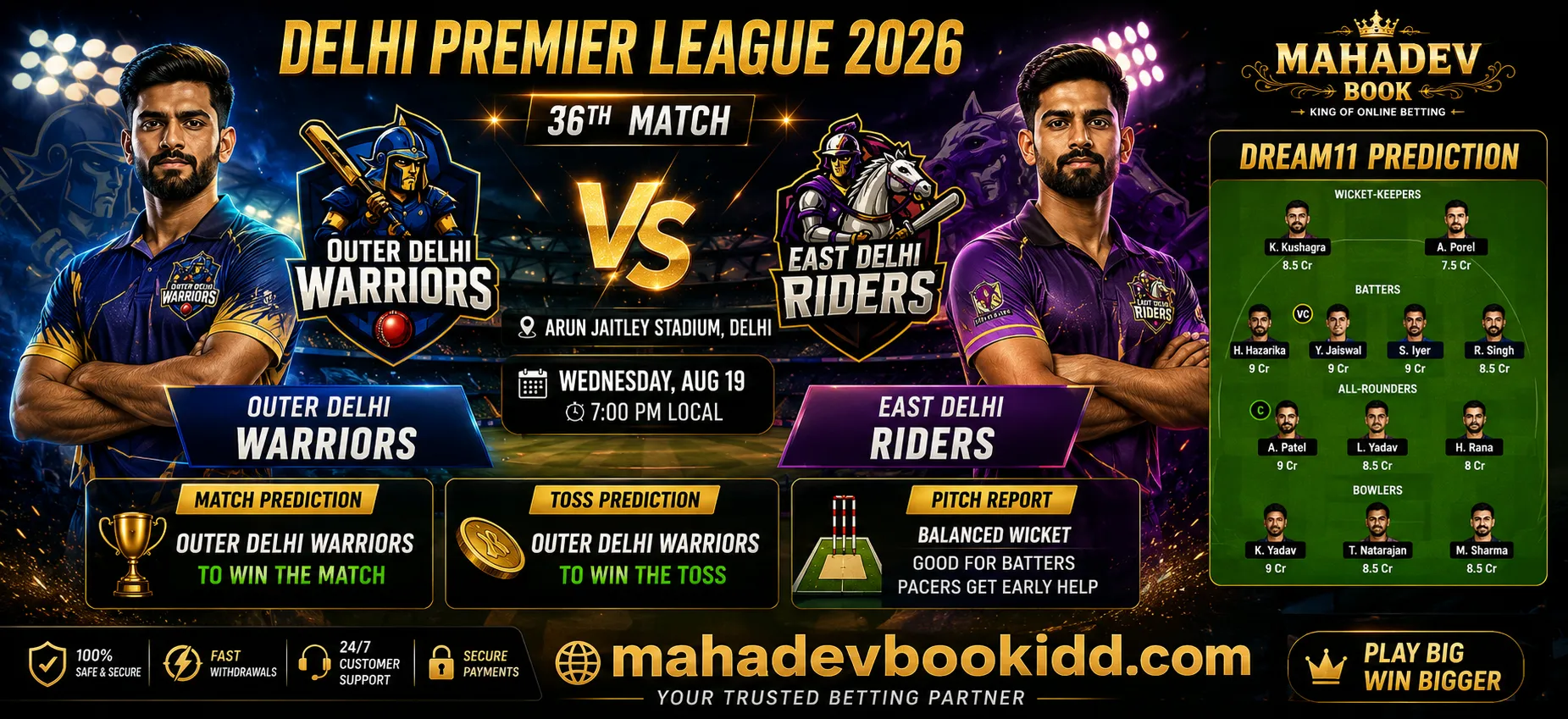 ODW vs EDR 36th Match prediction Delhi Premier League 2026