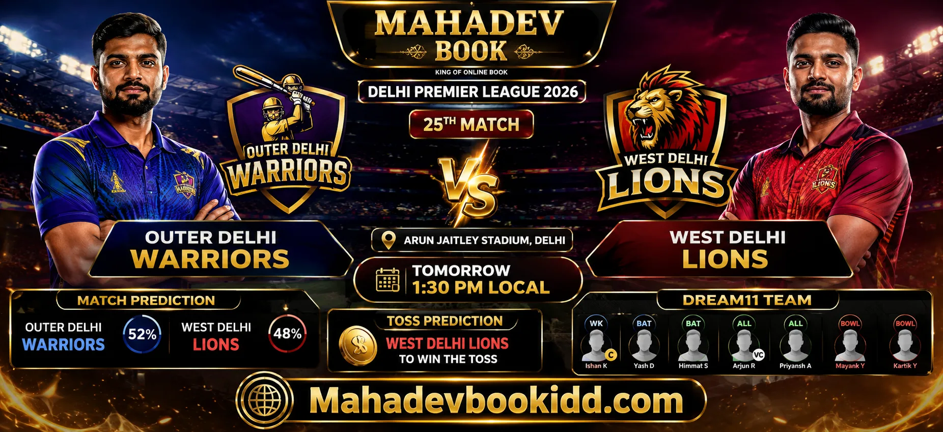 ODW vs WDL 25th Match Delhi Premier League 2026