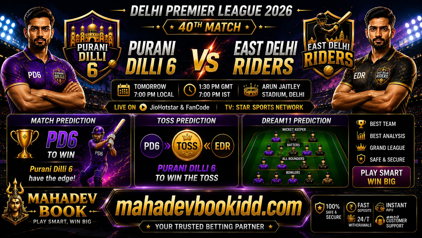 PD vs EDR 40th Match prediction Delhi Premier League 2026