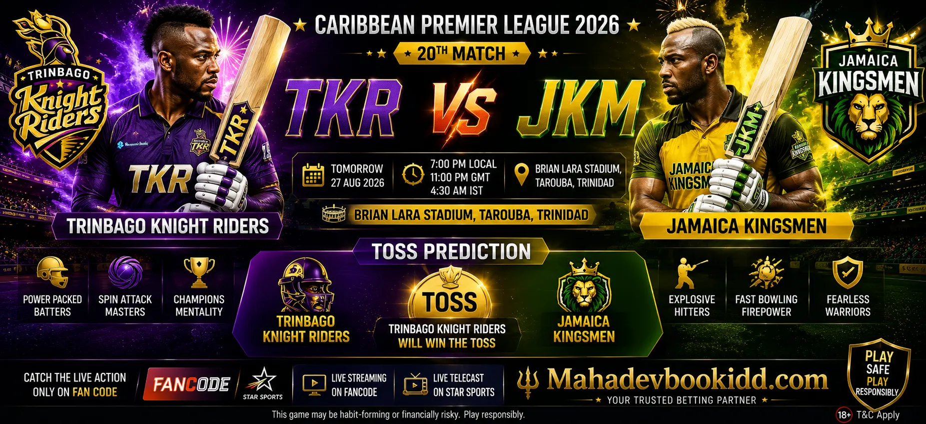 TKR vs JKM 20th Match prediction Caribbean Premier League 2026