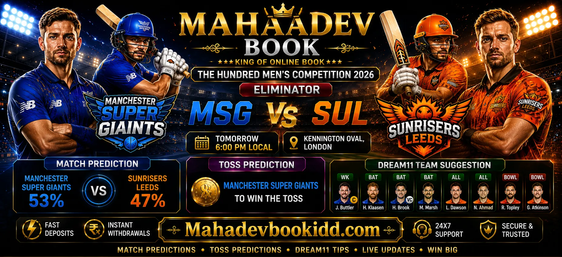 MSG vs SUL Eliminator prediction The Hundred 2026