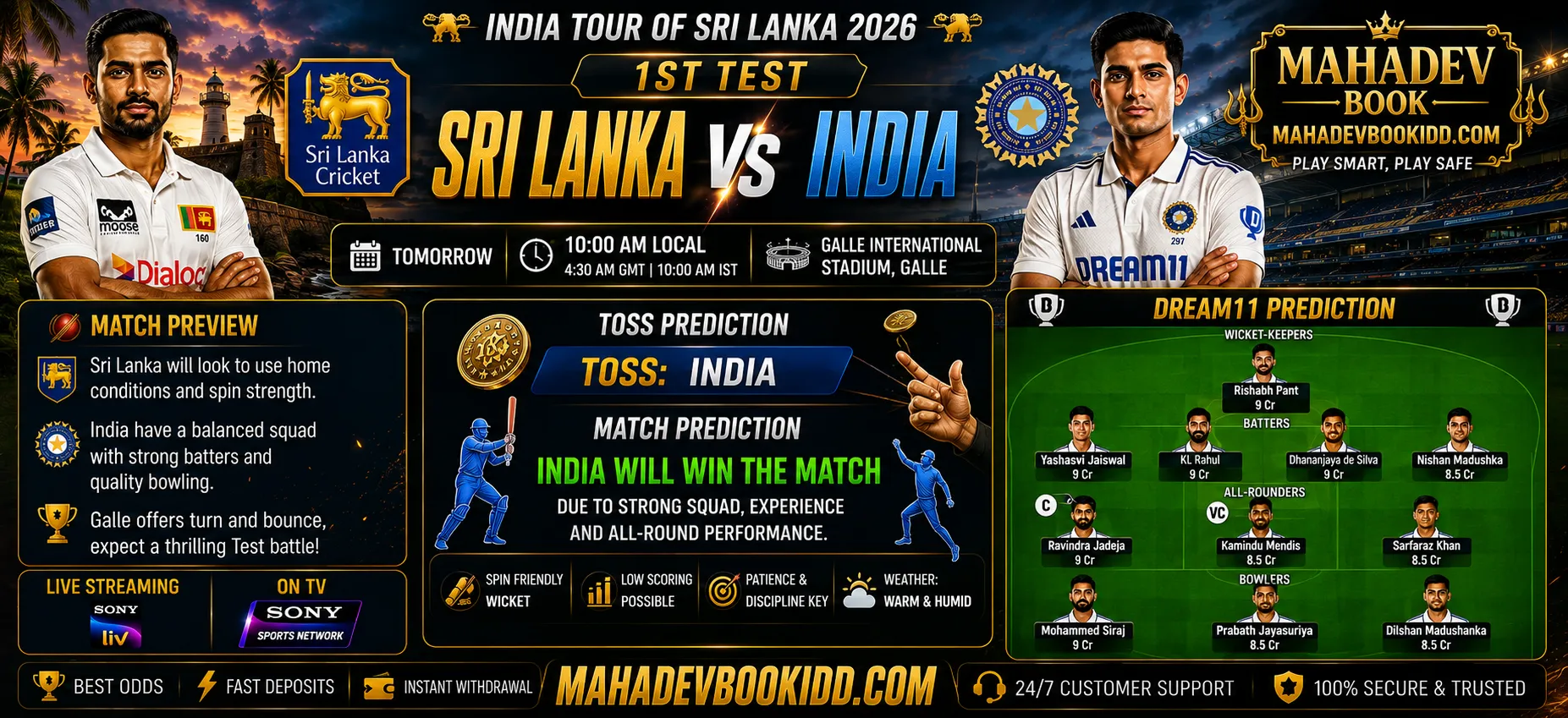 SL vs IND 1st Test prediction India tour of Sri Lanka 2026