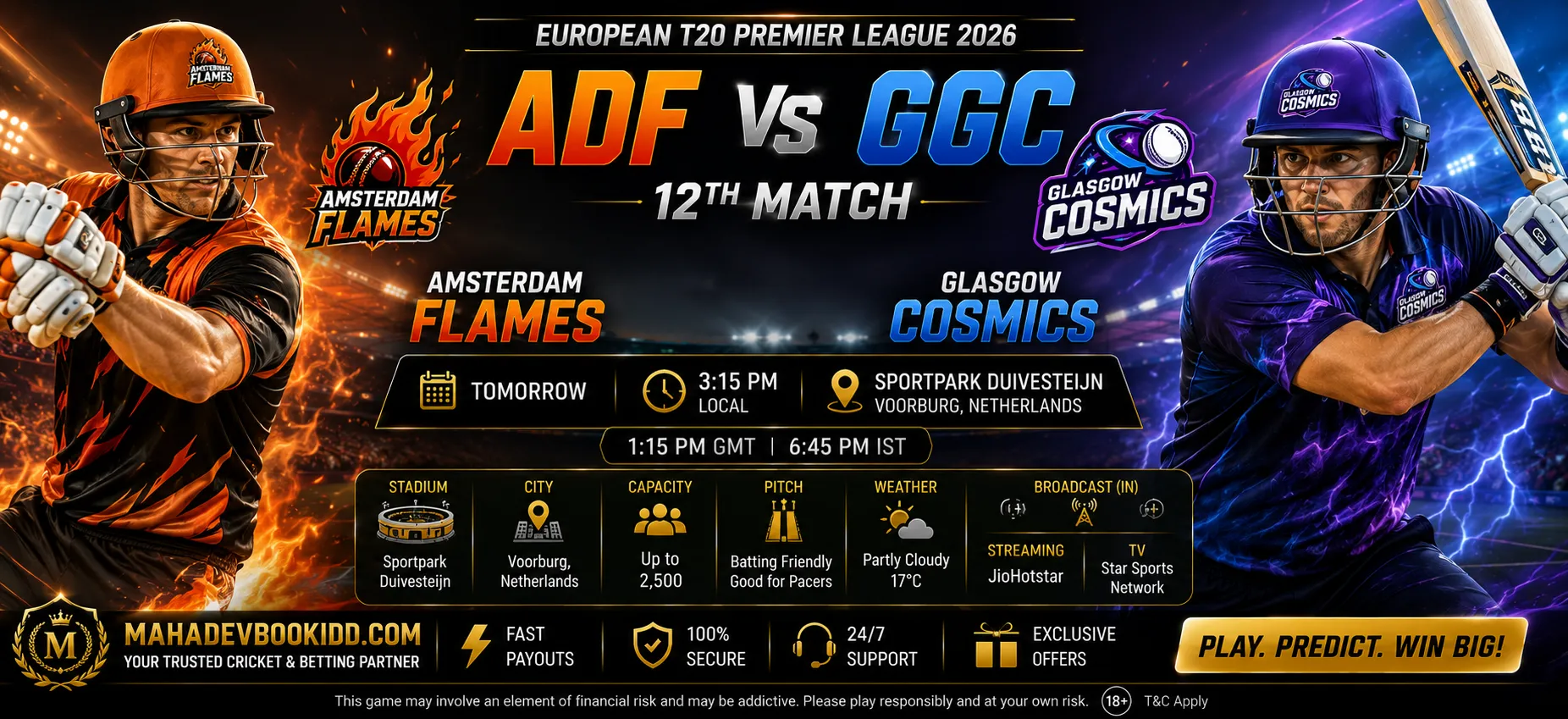 Amsterdam Flames vs Glasgow Cosmics ETPL 2026 Match Preview
