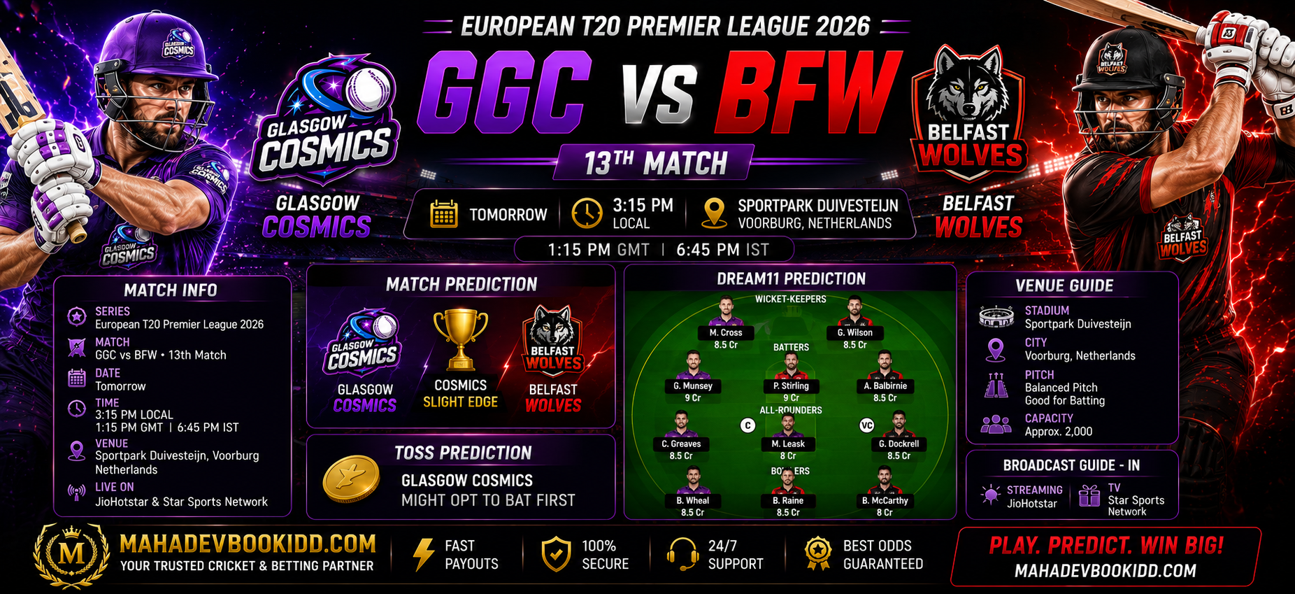 Glasgow Cosmics vs Belfast Wolves ETPL 2026 Match Preview