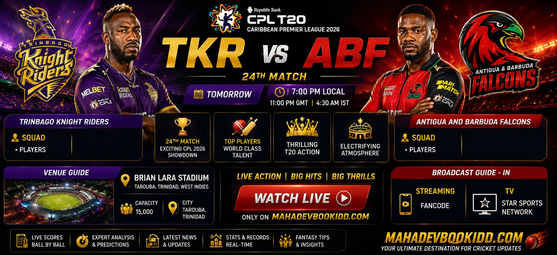 TKR vs ABF 24th Match prediction Caribbean Premier League 2026